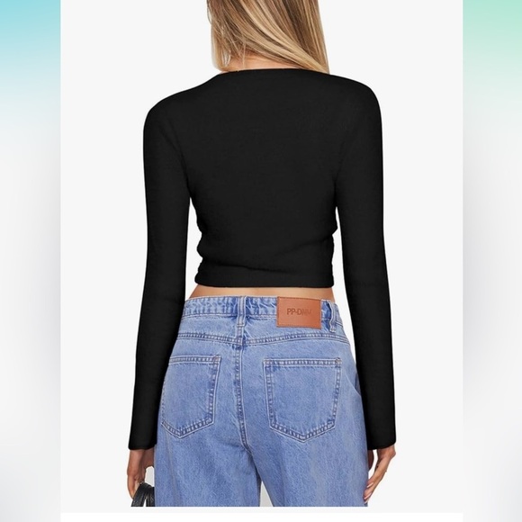 NWT REORIA Cropped Cardigan Sweaters Lightweight Crop Small Black - Picture 2 of 7